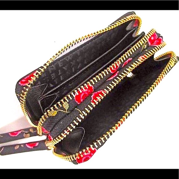 Kate Spade Rose Dbl Zip Around Card/Coin Wallet - Picture 3 of 6